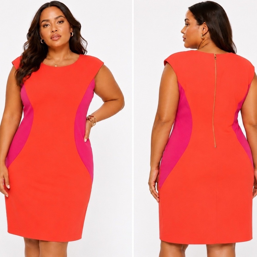 Ronni Nicole Colorblock Sheath Dress Women Size 16 Orange Pink New Sleeveless